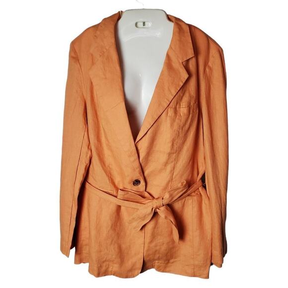 525 Born in Brooklyn Women Orange Linen Blazer Belted Work Casual New With Tag - Picture 1 of 14